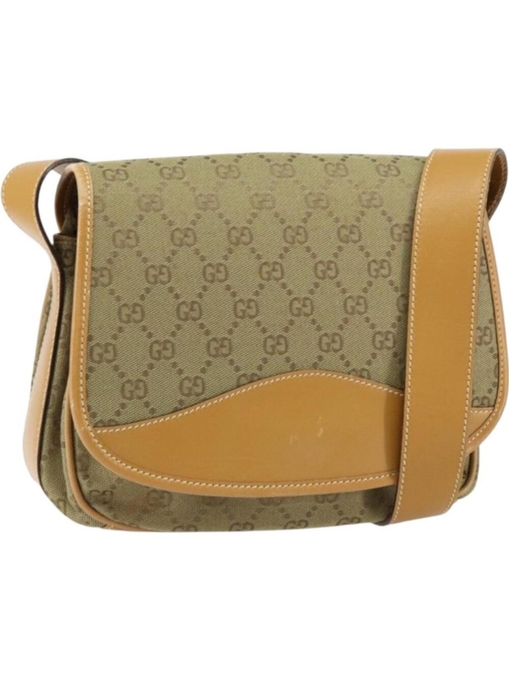 GUCCI GG Canvas Shoulder Bag Beige Gold